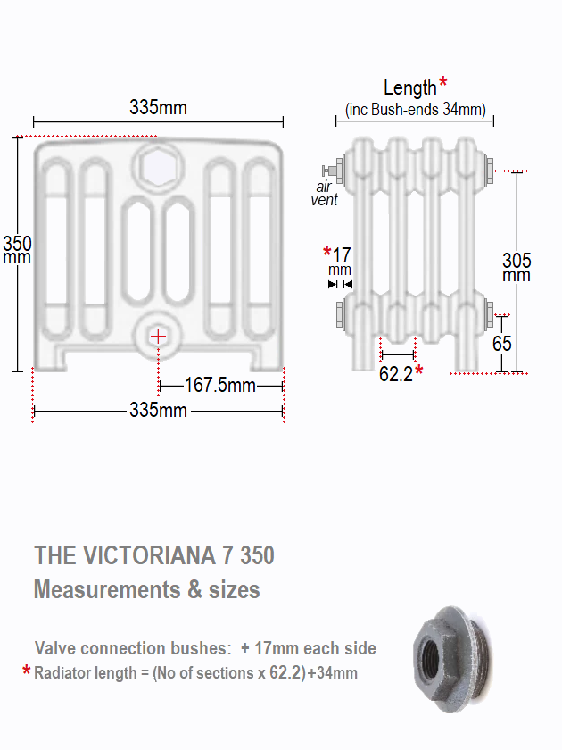 Victoriana 350 7 Column Cast Iron Radiator - 11 Section, 350 x 718mm